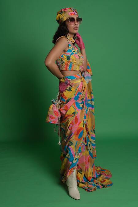 Esha L Amin Multi Color Crepe Croissant Pre Draped Ruffle Saree Online at Aza Fashions Esha L Amin_Multi Color Crepe Croissant Pre Draped Ruffle Saree _Online_at_Aza_Fashions