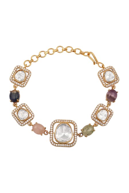 Shop HRISHA Multi Color Crystals, Gemstones Adjustable Bracelet at Aza Fashions Shop_HRISHA_Multi Color Crystals, Gemstones Adjustable Bracelet _at_Aza_Fashions