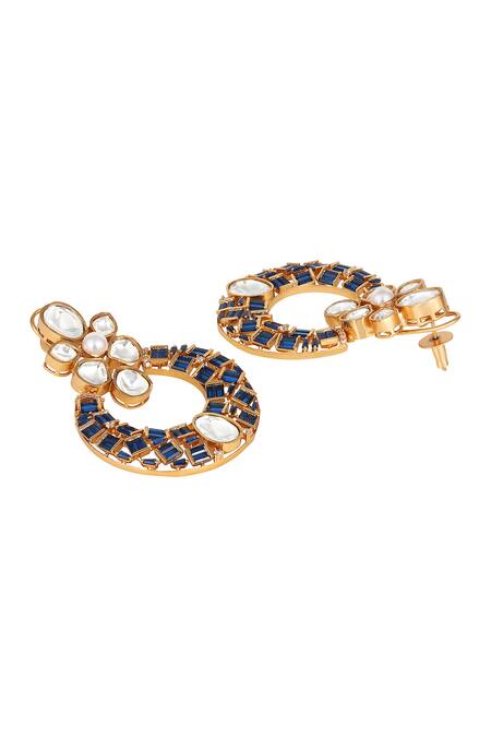 HRISHA Blue Pearls, Crystals And Gold Designer Earrings Online at Aza Fashions HRISHA_Blue Pearls, Crystals And Gold Designer Earrings _Online_at_Aza_Fashions