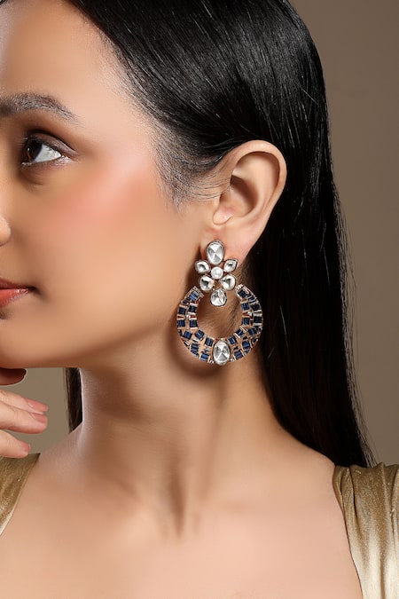 HRISHA Blue Pearls, Crystals And Gold Designer Earrings 