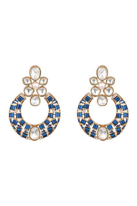 Shop HRISHA Blue Pearls, Crystals And Gold Designer Earrings at Aza Fashions Shop_HRISHA_Blue Pearls, Crystals And Gold Designer Earrings _at_Aza_Fashions