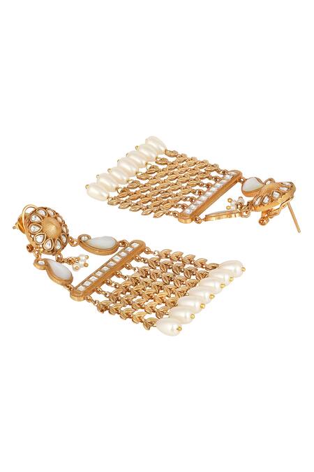 HRISHA_Gold Plated Pearls Kundan Polki Earrings _Online_at_Aza_Fashions