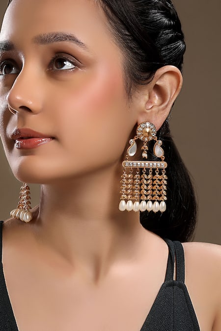 HRISHA Gold Plated Pearls Kundan Polki Earrings 