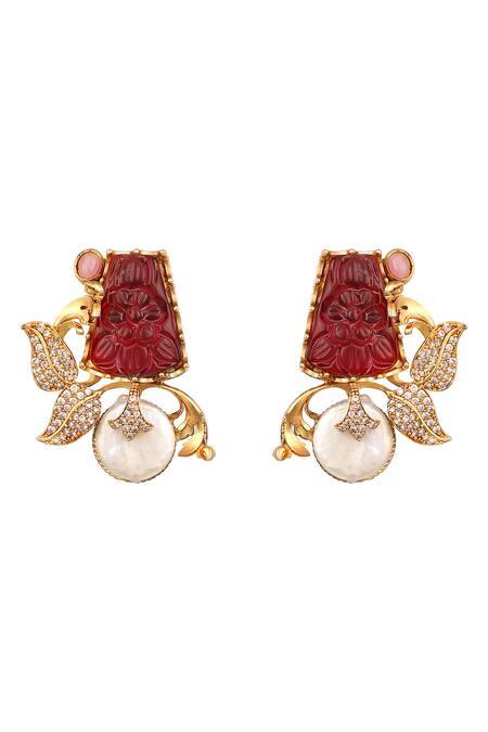 Buy_HRISHA_Multi Color Gemstones, Pearls Multicoloured Designer Necklace And Earring Set _Online_at_Aza_Fashions