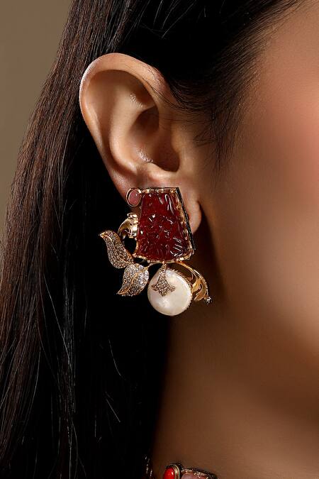 Shop_HRISHA_Multi Color Gemstones, Pearls Multicoloured Designer Necklace And Earring Set _Online_at_Aza_Fashions