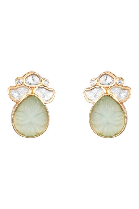 HRISHA_Gold Plated Mint Designer Necklace And Earring Set _Online_at_Aza_Fashions