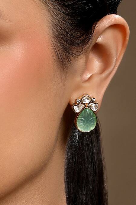 Buy_HRISHA_Gold Plated Mint Designer Necklace And Earring Set _Online_at_Aza_Fashions