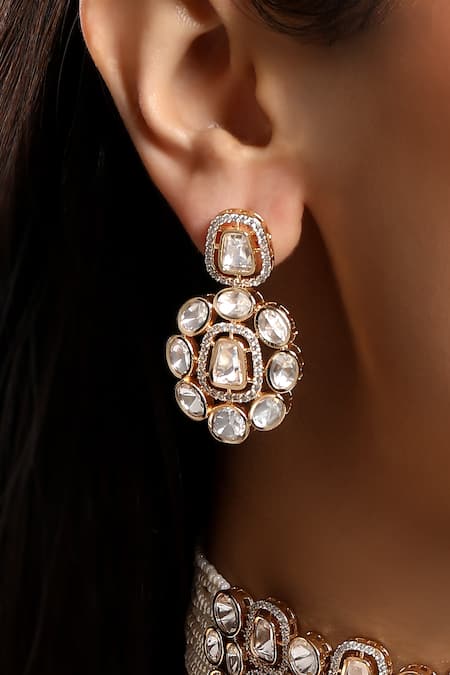 HRISHA White Designer Kundan Polki Necklace And Earring Set Online at Aza Fashions HRISHA_White Designer Kundan Polki Necklace And Earring Set _Online_at_Aza_Fashions