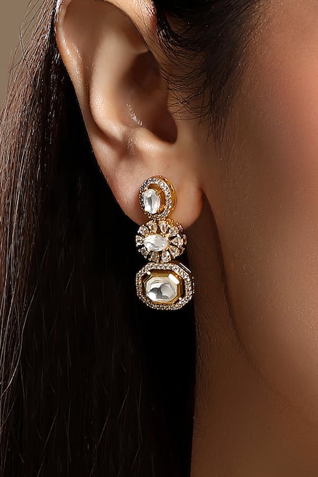 Hrisha_Gold Plated Crystals, Stones Pink Designer Necklace And Earring Set _Online_at_Aza_Fashions