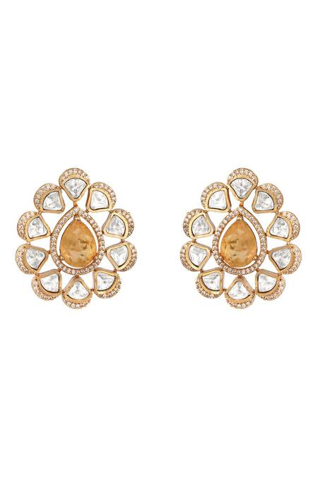 HRISHA Peach Gold Plated Kundan Necklace And Earring Set Online at Aza Fashions HRISHA_Peach Gold Plated Kundan Necklace And Earring Set _Online_at_Aza_Fashions