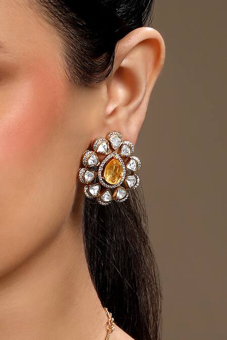 Buy HRISHA Peach Gold Plated Kundan Necklace And Earring Set Online at Aza Fashions Buy_HRISHA_Peach Gold Plated Kundan Necklace And Earring Set _Online_at_Aza_Fashions