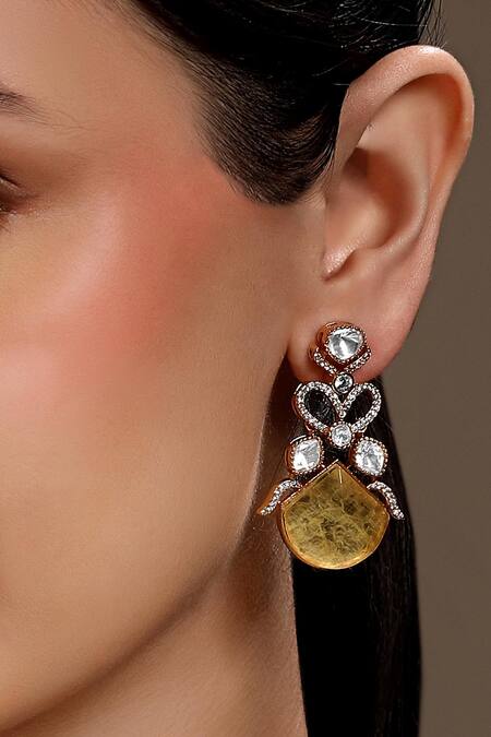 Shop HRISHA Gold Plated Designer Necklace And Earring Set Online at Aza Fashions Shop_HRISHA_Gold Plated Designer Necklace And Earring Set _Online_at_Aza_Fashions