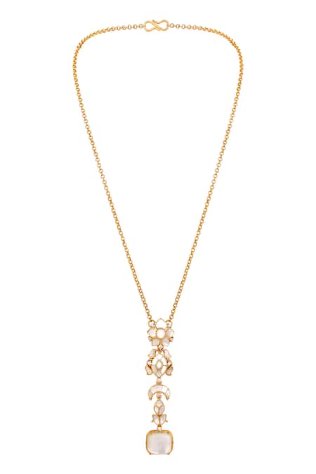 Shop_HRISHA_Gold Plated Zari And White Designer Necklace Set _Online_at_Aza_Fashions