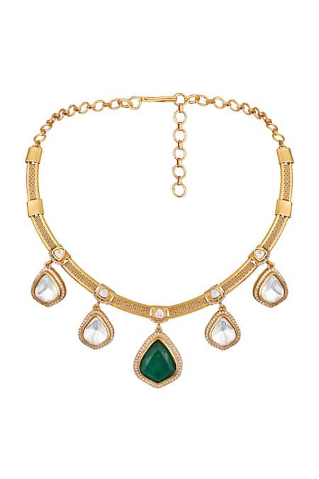 Hrisha_Green Designer Gold Plated Jewelry Set _Online_at_Aza_Fashions