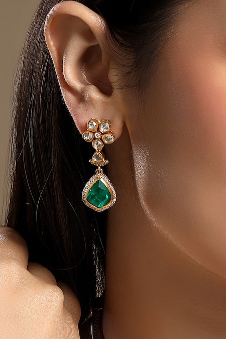 Buy_Hrisha_Green Designer Gold Plated Jewelry Set _Online_at_Aza_Fashions