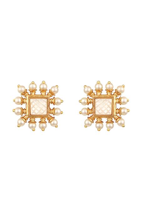 HRISHA_Gold Plated Pearls And White Designer Necklace Set _Online_at_Aza_Fashions