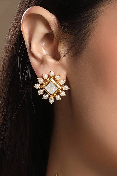 Buy_HRISHA_Gold Plated Pearls And White Designer Necklace Set _Online_at_Aza_Fashions