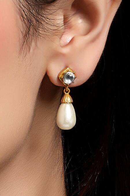 Shop_HRISHA_Gold Plated Pearls And Creamy White Designer Jewelry Set_Online_at_Aza_Fashions