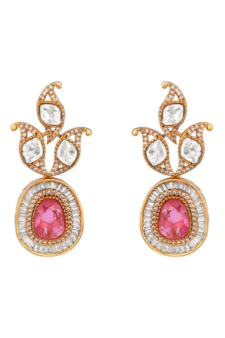 Buy_Hrisha_Pink Kundan Polki Necklace And Earring Set _Online_at_Aza_Fashions