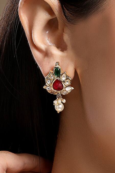 Shop HRISHA Gold Plated Kundan Polki Necklace Set Online at Aza Fashions Shop_HRISHA_Gold Plated Kundan Polki Necklace Set _Online_at_Aza_Fashions