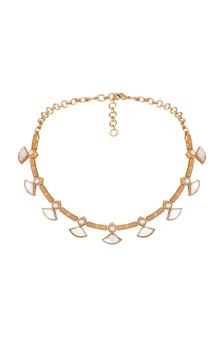 Hrisha_Gold Plated Pearls Antique Mother Of Jewelry Set _Online_at_Aza_Fashions