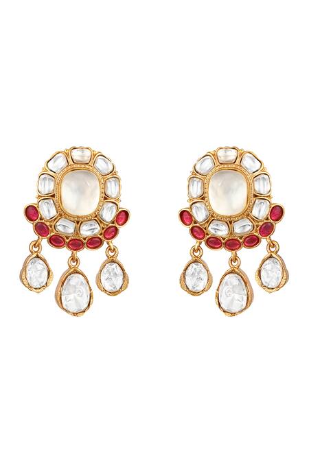 Buy_HRISHA_Gold Plated Pink Designer Necklace And Earring Set _Online_at_Aza_Fashions