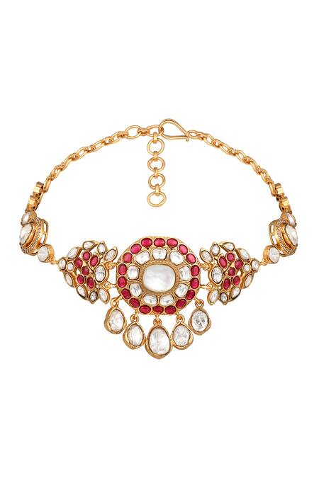 Shop_HRISHA_Gold Plated Pink Designer Necklace And Earring Set _Online_at_Aza_Fashions