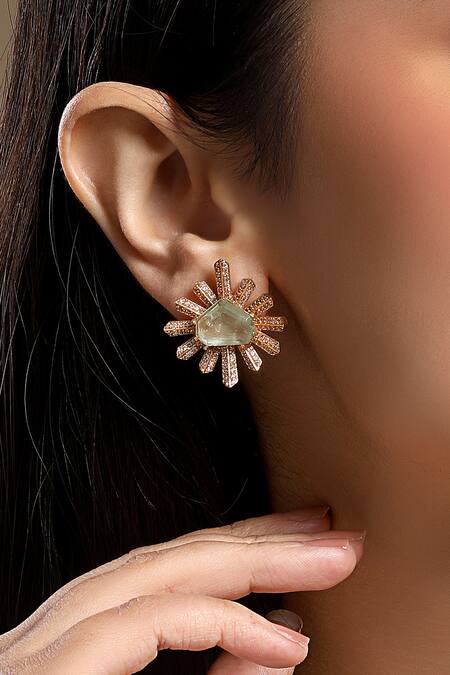 Shop_HRISHA_Gold Plated Zari Mint Designer Jewelry Set _Online_at_Aza_Fashions