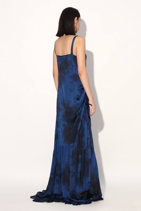 Linetribe__Blue Viscose, Satin Round Neck Designer Gown _Online_at_Aza_Fashions