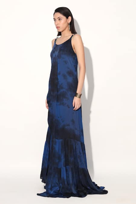Buy_Linetribe__Blue Viscose, Satin Round Neck Designer Gown _Online_at_Aza_Fashions