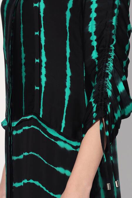 Linetribe_ Black Viscose, Satin Collared Green Designer Dress Online at Aza Fashions Linetribe__Black Viscose, Satin Collared Green Designer Dress _Online_at_Aza_Fashions