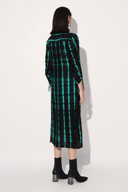 Linetribe_ Black Viscose, Satin Collared Green Designer Dress at Aza Fashions Linetribe__Black Viscose, Satin Collared Green Designer Dress _at_Aza_Fashions