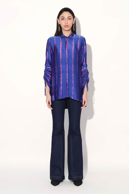 Linetribe Pink Viscose, Satin Collared Purple Designer Shirt Online at Aza Fashions Linetribe_Pink Viscose, Satin Collared Purple Designer Shirt _Online_at_Aza_Fashions