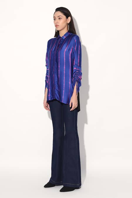 Shop Linetribe Pink Viscose, Satin Collared Purple Designer Shirt Online at Aza Fashions Shop_Linetribe_Pink Viscose, Satin Collared Purple Designer Shirt _Online_at_Aza_Fashions