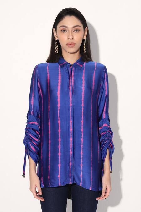 Linetribe Pink Viscose, Satin Collared Purple Designer Shirt at Aza Fashions Linetribe_Pink Viscose, Satin Collared Purple Designer Shirt _at_Aza_Fashions