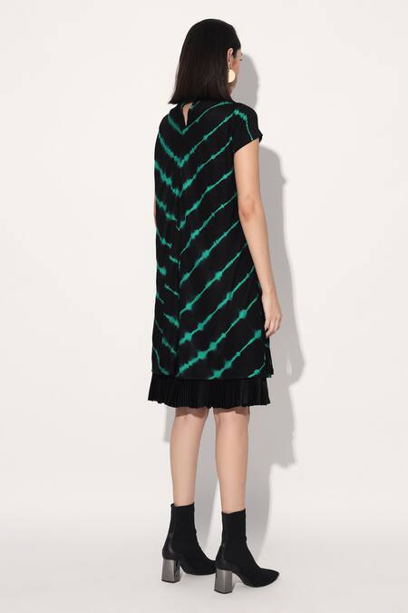 Buy Linetribe_ Black Viscose, Silk V-neck Green Designer Dress Online at Aza Fashions Buy_Linetribe__Black Viscose, Silk V-neck Green Designer Dress _Online_at_Aza_Fashions