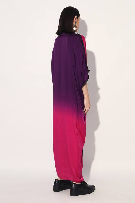 Linetribe__Multi Color Viscose, Satin V-neck Ombre Kaftan Dress _Online_at_Aza_Fashions