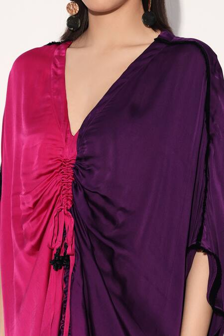 Buy_Linetribe__Multi Color Viscose, Satin V-neck Ombre Kaftan Dress _Online_at_Aza_Fashions