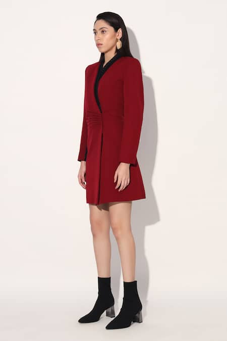 Linetribe_ Red Crepe V-neck Designer Dress Online at Aza Fashions Linetribe__Red Crepe V-neck Designer Dress _Online_at_Aza_Fashions