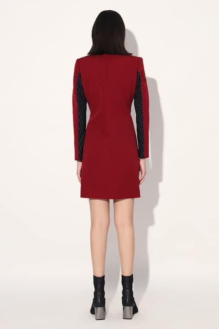 Buy Linetribe_ Red Crepe V-neck Designer Dress Online at Aza Fashions Buy_Linetribe__Red Crepe V-neck Designer Dress _Online_at_Aza_Fashions