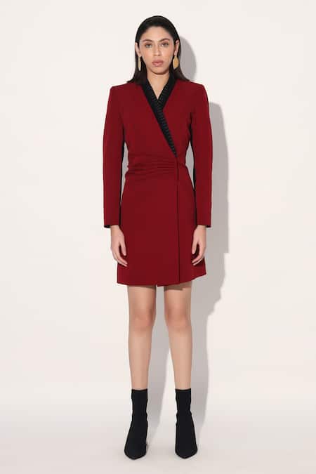 Shop Linetribe_ Red Crepe V-neck Designer Dress Online at Aza Fashions Shop_Linetribe__Red Crepe V-neck Designer Dress _Online_at_Aza_Fashions