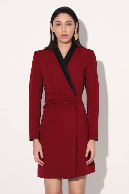Linetribe_ Red Crepe V-neck Designer Dress at Aza Fashions Linetribe__Red Crepe V-neck Designer Dress _at_Aza_Fashions