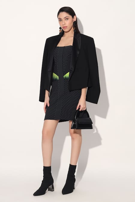 Linetribe_ Black Crepe Off-shoulder Strapless Designer Dress