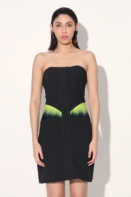 Linetribe_ Black Crepe Off-shoulder Strapless Designer Dress at Aza Fashions Linetribe__Black Crepe Off-shoulder Strapless Designer Dress _at_Aza_Fashions