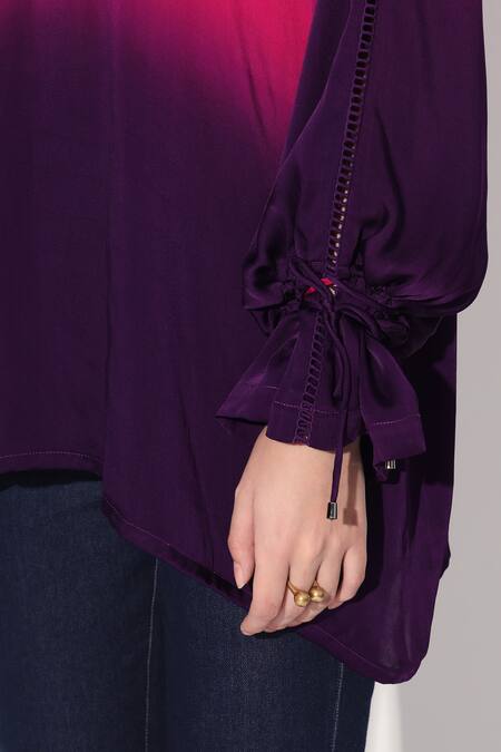 Linetribe Multi Color Viscose, Satin Keyhole Neck Ombre Top Online at Aza Fashions Linetribe_Multi Color Viscose, Satin Keyhole Neck Ombre Top _Online_at_Aza_Fashions