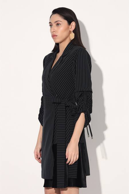 Shop Linetribe_ Black Crepe Open Neck Striped Designer Dress Online at Aza Fashions Shop_Linetribe__Black Crepe Open Neck Striped Designer Dress _Online_at_Aza_Fashions