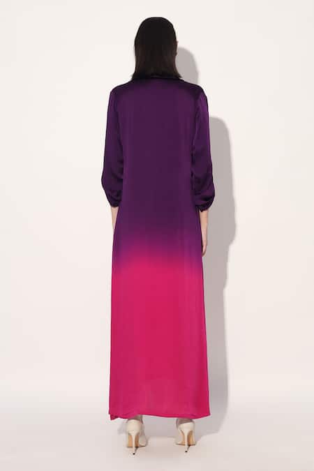 Shop Linetribe_ Multi Color Viscose, Satin Split V-neck Ombre Tunic at Aza Fashions Shop_Linetribe__Multi Color Viscose, Satin Split V-neck Ombre Tunic _at_Aza_Fashions