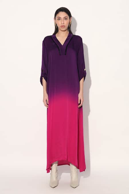 Linetribe_ Multi Color Viscose, Satin Split V-neck Ombre Tunic Online at Aza Fashions Linetribe__Multi Color Viscose, Satin Split V-neck Ombre Tunic _Online_at_Aza_Fashions