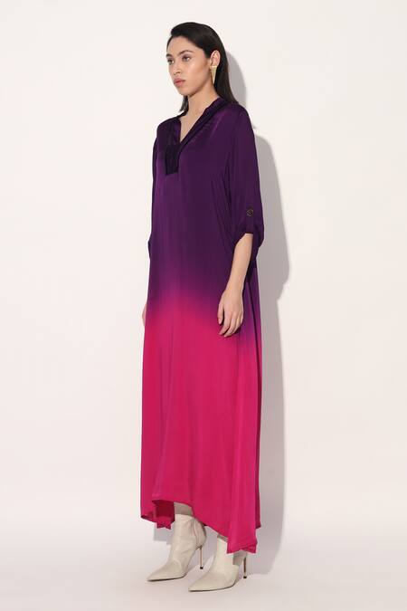 Buy Linetribe_ Multi Color Viscose, Satin Split V-neck Ombre Tunic Online at Aza Fashions Buy_Linetribe__Multi Color Viscose, Satin Split V-neck Ombre Tunic _Online_at_Aza_Fashions