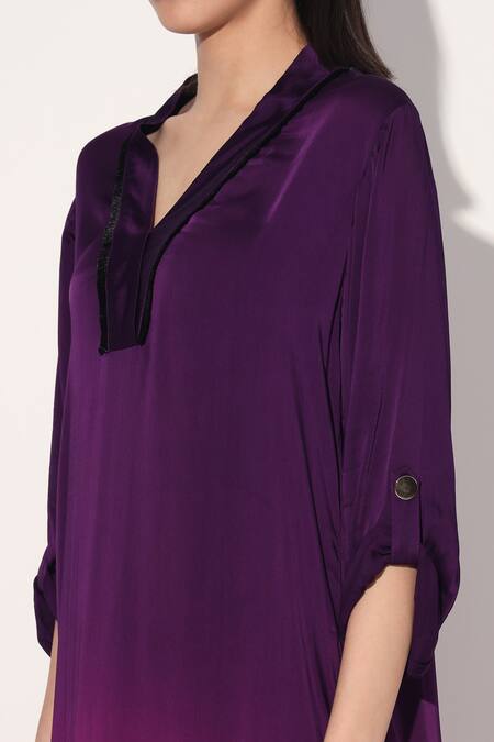 Shop Linetribe_ Multi Color Viscose, Satin Split V-neck Ombre Tunic Online at Aza Fashions Shop_Linetribe__Multi Color Viscose, Satin Split V-neck Ombre Tunic _Online_at_Aza_Fashions